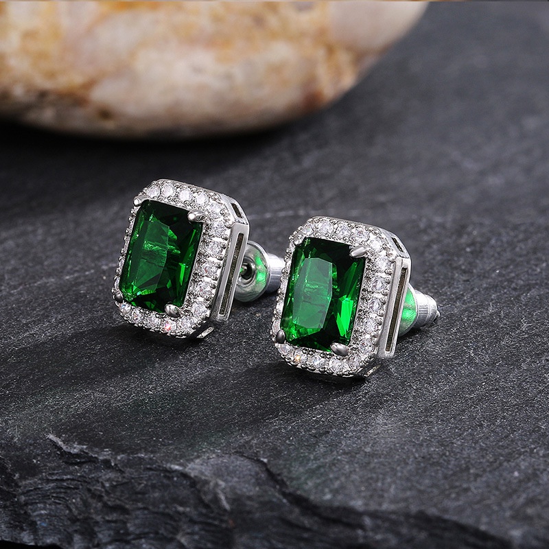 Bông Tai Hình Vuông Đính Đá Zircon Màu Xanh Lá Cây Tinh Tế Bán Chạy Giá Sỉ Cho Nữ