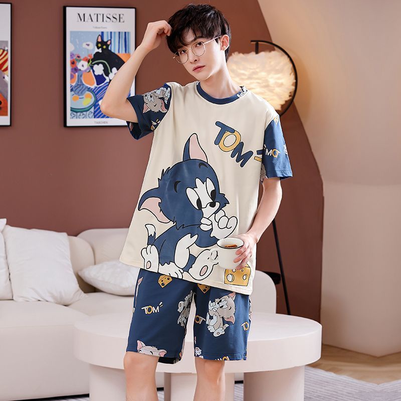 Bộ Đồ Ngủ Ngắn Tay Họa Tiết Hoạt Hình Thời Trang Cho Nam