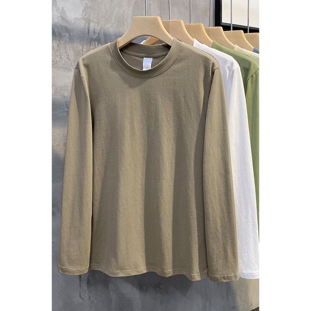 Áo Thun Tay Dài Cổ Tròn Màu Trơn Đơn Giản Thời Trang Xuân Thu Cho Nam