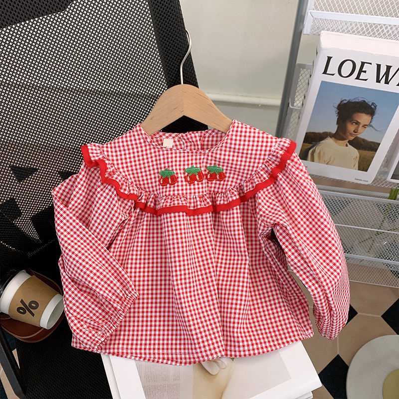 Áo Sơ Mi Tay Dài Họa Tiết Kẻ Sọc Thời Trang Xuân Thu 2023 Mới Cho Bé Gái