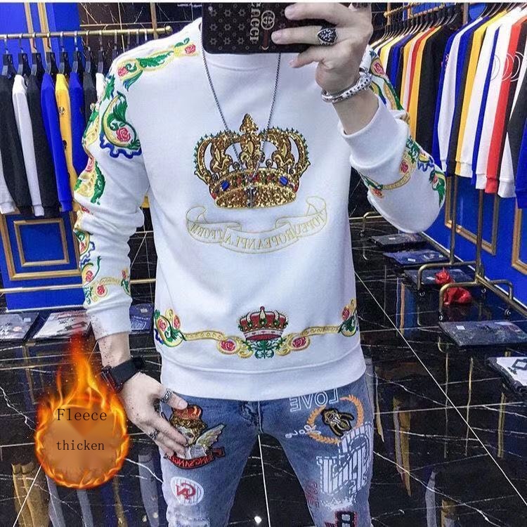 Hàng Có Sẵn!Áo Sweater Phối Nhung Dày Dặn Thêu Họa Tiết Thời Trang Thu Đông 2021 Cho Nam