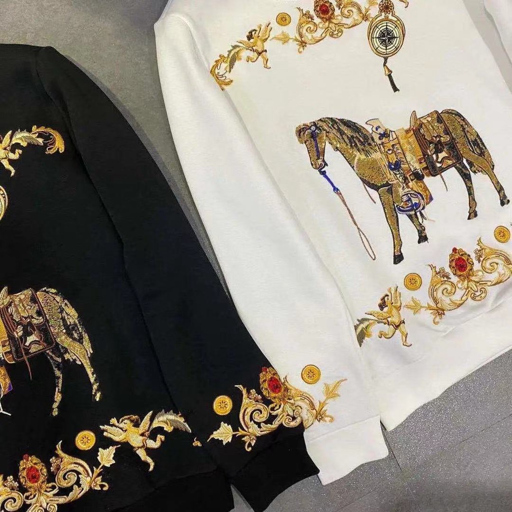 Hàng Có Sẵn!Áo Sweater Phối Nhung Dày Dặn Thêu Họa Tiết Thời Trang Thu Đông 2021 Cho Nam