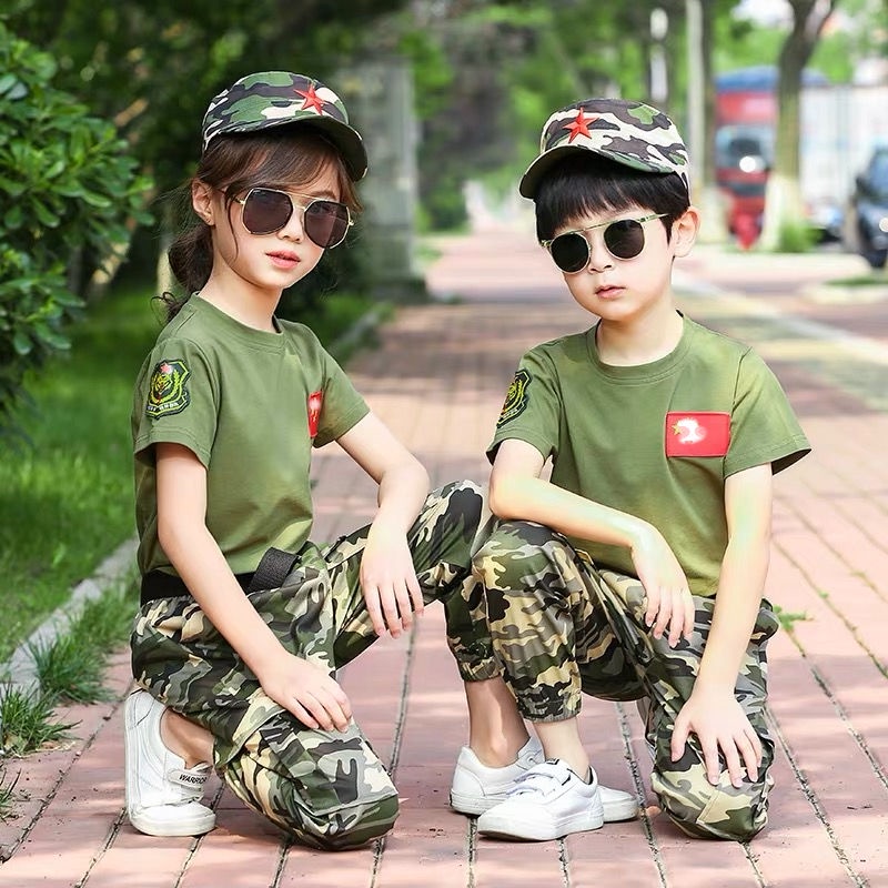 Bộ trang phục rằn ri cho trẻ em trang phục huấn luyện quân sự trại hè học sinh mẫu mới trang phục biểu diễn lính đặc công nam nữ