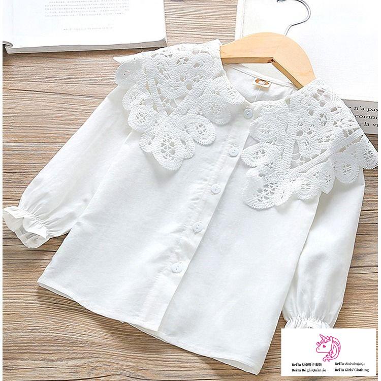 Beita ~ girls spring autumn shirt 2023 new style baby girl long-sleeved lace phiên bản hàn quốc thời trang đế búp bê cổ áo sơ mi trắng mùa hè