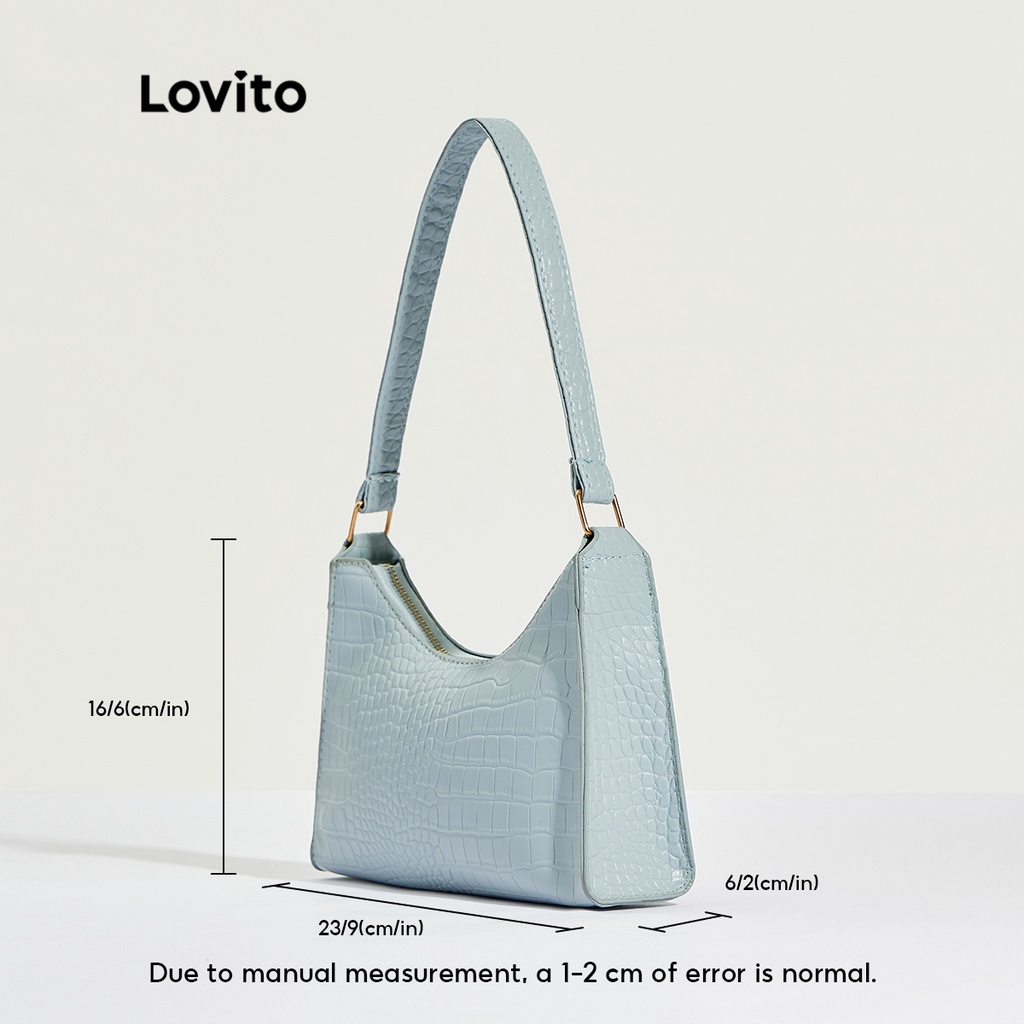 Túi đeo vai LOVITO nhỏ họa tiết tối giản nhẹ vân da cá sấu thanh lịch cho nữ (cà phê/ mơ/ xanh dương nhạt/ xanh lá)