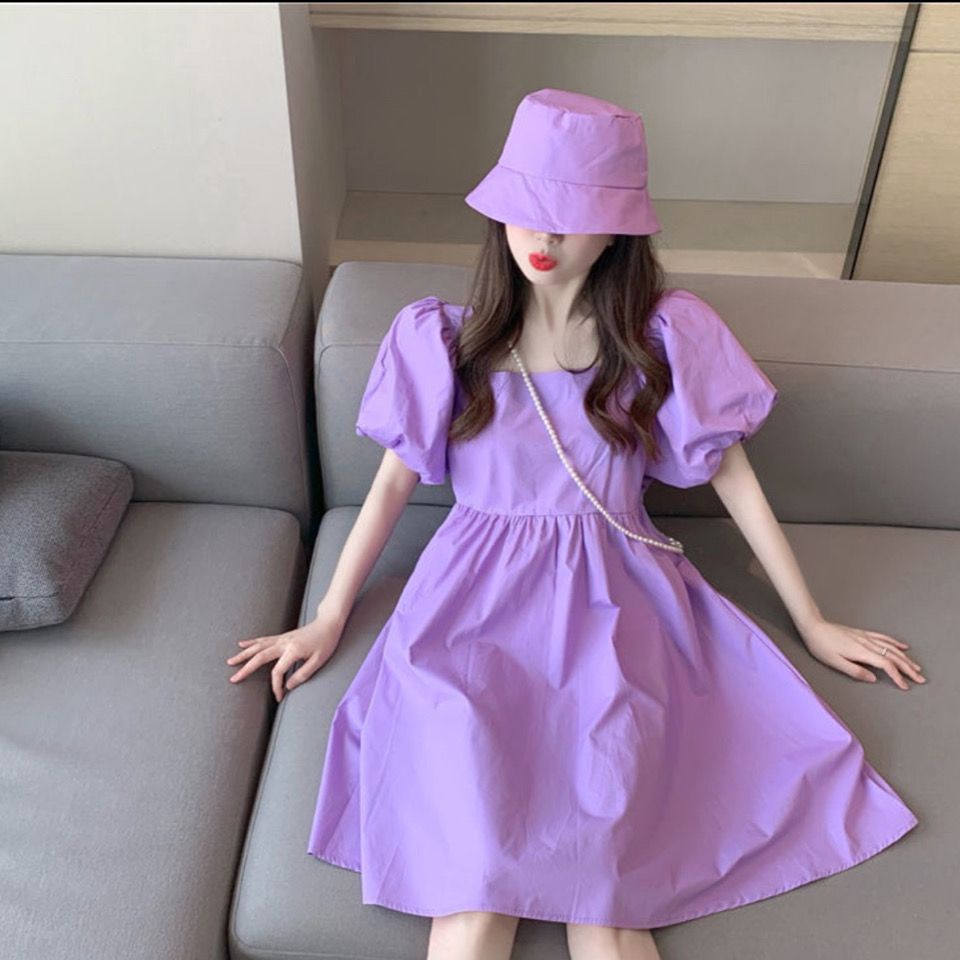 Set Áo Cổ Vuông Tay Phồng Phối Chân Váy Thời Trang Hàn Quốc Xinh Xắn Cho Nữ