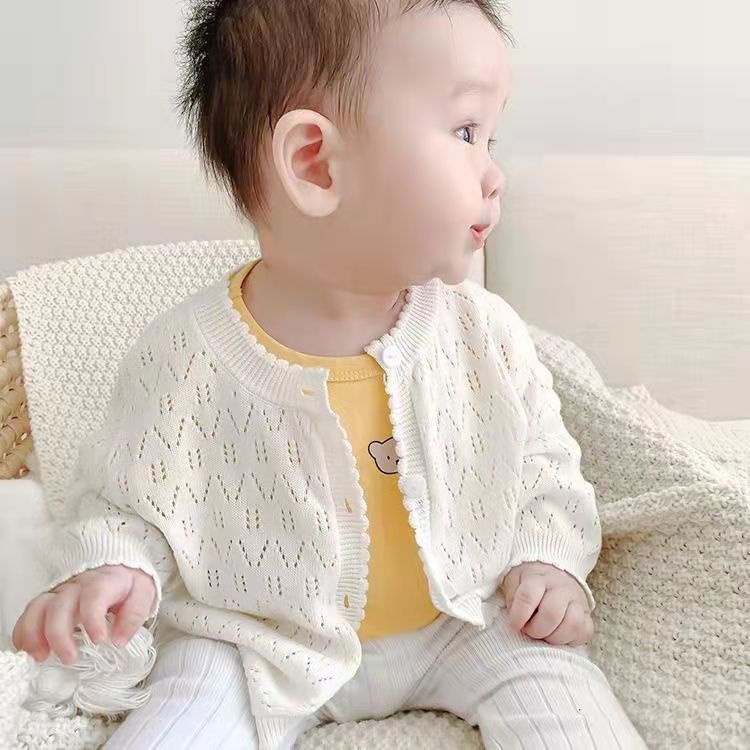 Áo Cardigan Dệt Kim Mỏng Tay Dài Màu Trơn Thời Trang Mùa Hè 2023 Cho Bé