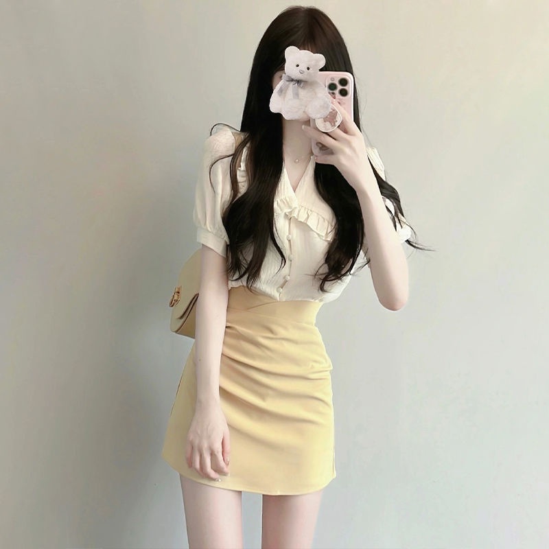 Set Áo Váy Hai Mảnh Phong Cách Đường Phố Mới Cao Cấp Mùa Hè Màu Sáng Yujie