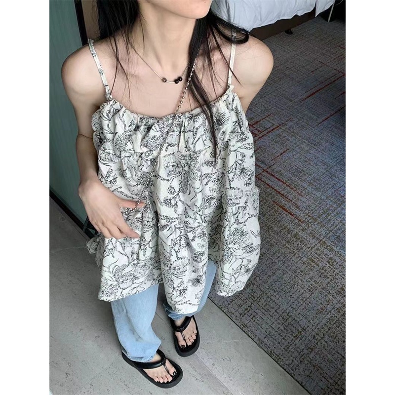 Jiashucheng Đầm Hoa Dáng Rộng Không Tay Dễ Phối Đồ Ngọt Ngào Phong Cách Pháp Cho Nữ