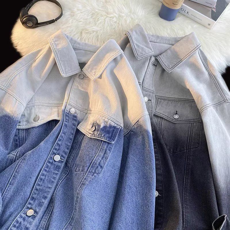Áo Khoác denim Màu gradient Phong Cách Đường Phố Mới 2023 Je4room