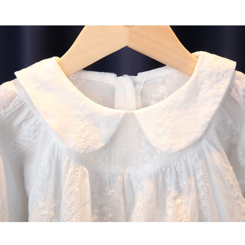 Áo Sơ Mi Trắng Tay Dài Dáng Rộng Kiểu Công Chúa Thời Trang Xuân Thu Cho Bé Gái