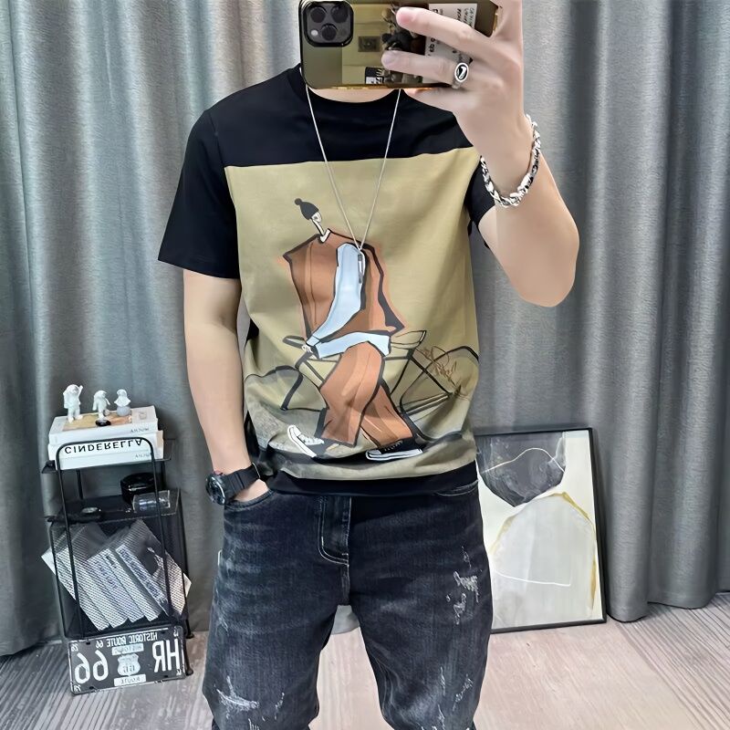 Áo Thun Tay Ngắn In Họa Tiết Hoạt Hình Phong Cách Hong Kong Thời Trang Mùa Hè 2023 Cho Nam