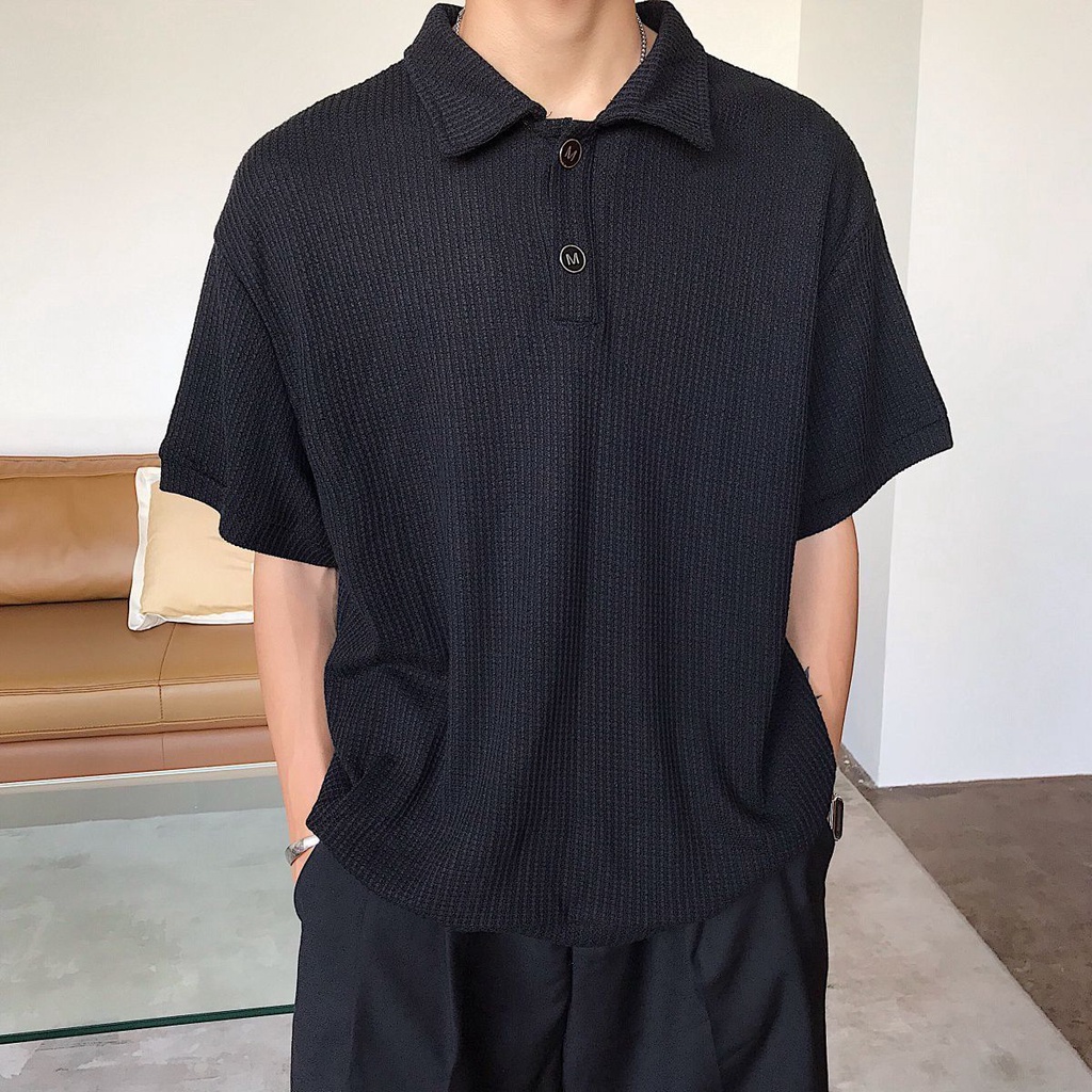 Áo Thun Polo Tay Ngắn Dáng Rộng Màu Trơn Đơn Giản Thời Trang Cho Nam
