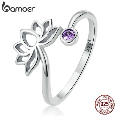Nhẫn hở BAMOER bạc 925 hình hoa sen thời trang cho nữ