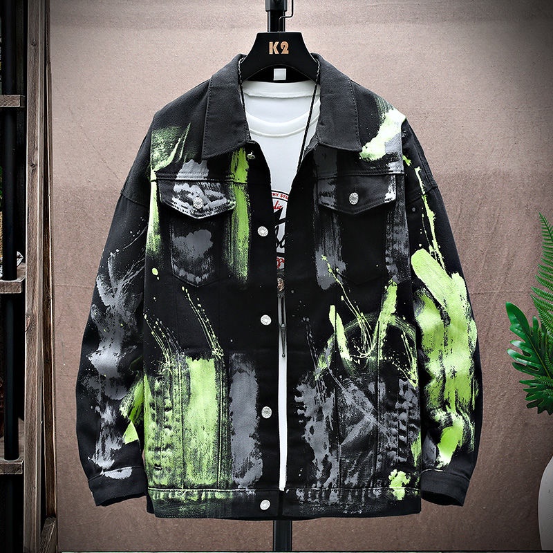 Áo khoác bò graffiti mực vẽ tay S-4XL áo jacket trang phục đi làm thường ngày dễ phối sành điệu instagram phong cách Hàn Quốc cho nam