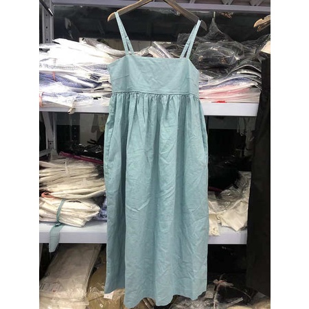 Đầm Hai Dây Xếp Ly Vải Lanh Cotton Pha Gợi Cảm Phong Cách Mới Mùa Hè 2023 Có Túi Cho Nữ458110