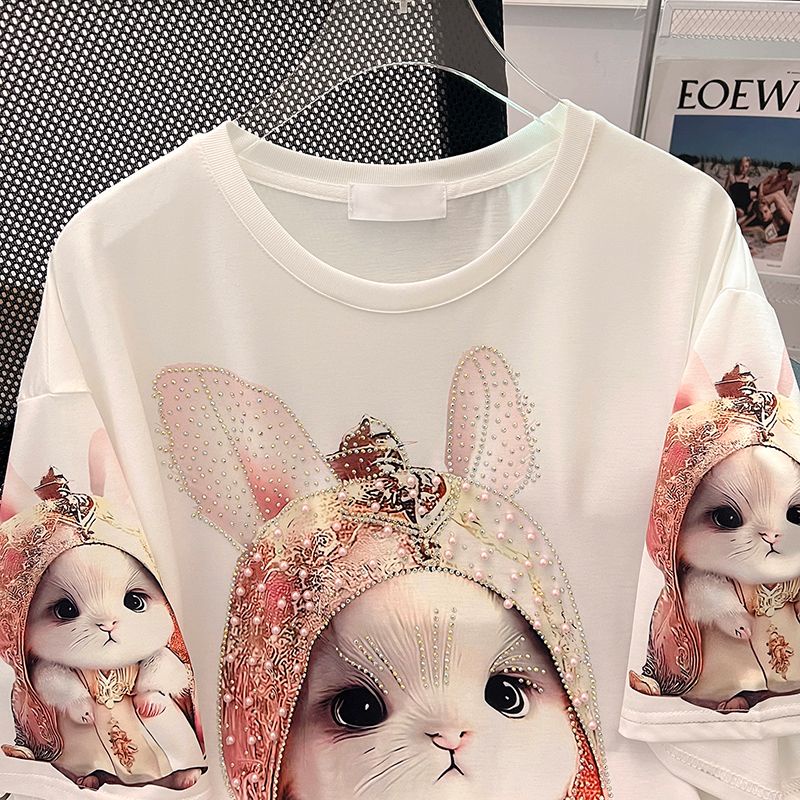 Áo Thun Tay Ngắn Dáng Rộng In Họa Tiết Hoạt Hình Phong Cách Hàn Quốc Thời Trang Mùa Hè Cho Nữ