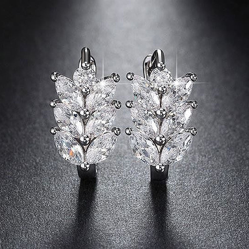 Bông Tai Hình Chiếc Lá Đính Đá Zircon Thời Trang Cho Nữ