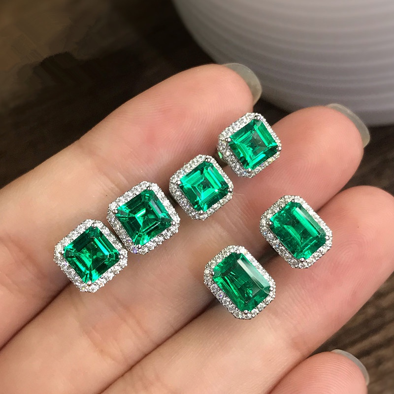 Bông Tai Hình Vuông Đính Đá Zircon Màu Xanh Lá Cây Tinh Tế Bán Chạy Giá Sỉ Cho Nữ