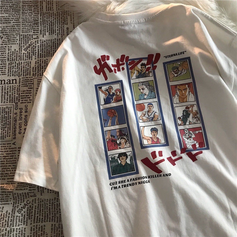 Áo Thun cotton Tay Lỡ Dáng Rộng In Họa Tiết anime Nhật Bản Thời Trang Mùa Hè Cho Nam