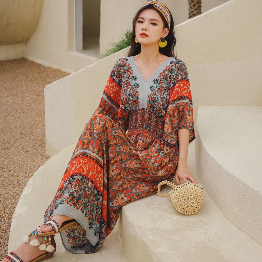 Đầm Đi Biển Dáng Dài Kiểu Retro Thái Lan Dễ Thương Cho Nữ