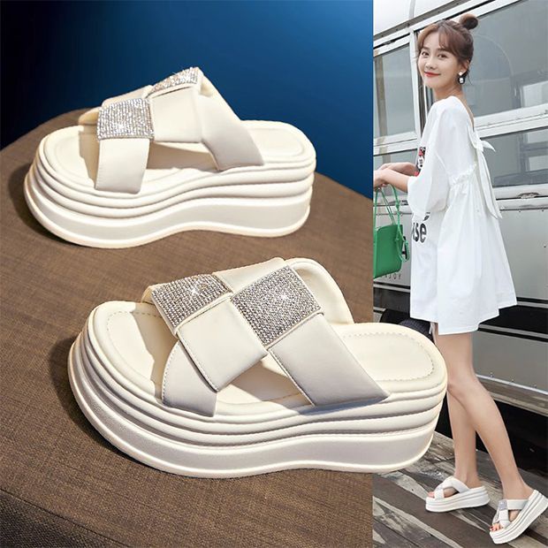Dép Đế Xuồng Dày Đính Đá Thời Trang Mùa Hè 2023 Cho Nữ