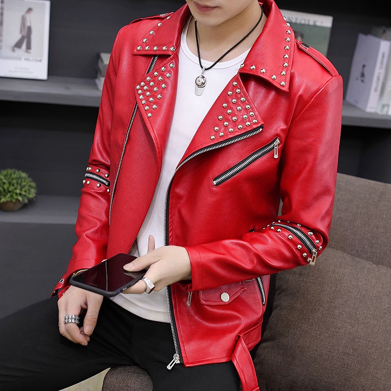 Áo Khoác Da Pu Dáng Ôm Đính Đinh Tán Kiểu Hàn Quốc Thời Trang Xuân Thu 2022 Cho Nam