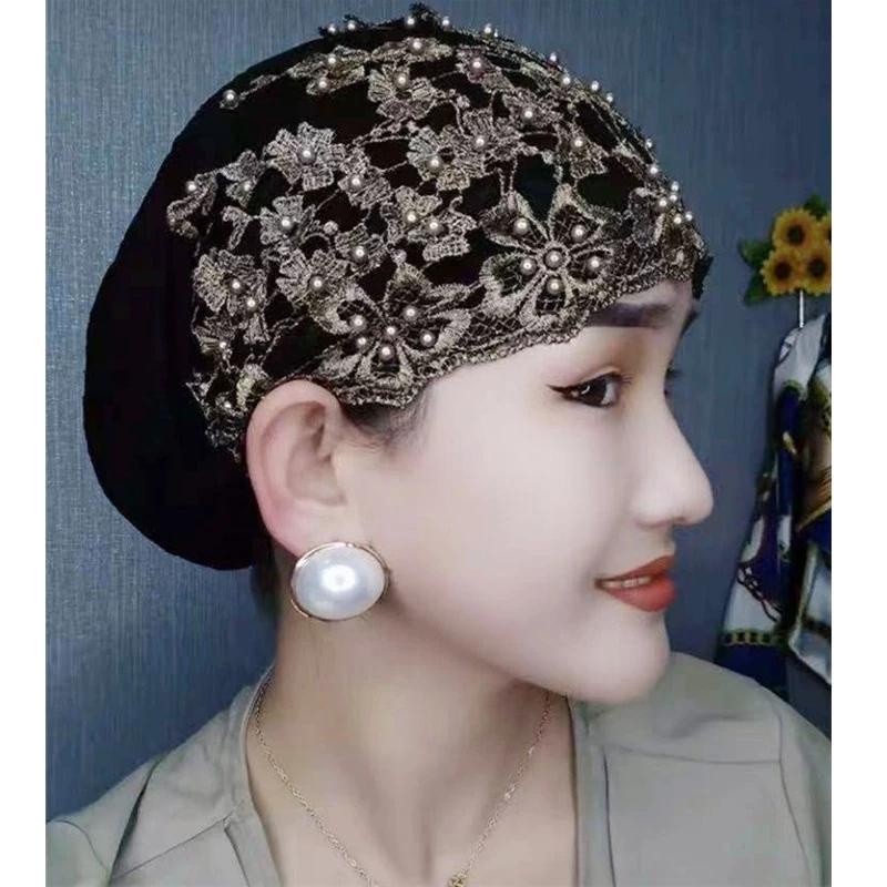 Ms moose mũ baotou giải trí mũ móng tay hạt hoa mũ người cao tuổi mũ che nắng mẹ mus mũ phụ nữ baotou mũ thường đính cườm ren mũ người cao tuổi mũ mẹ mũ che tóc áo thun 8.11