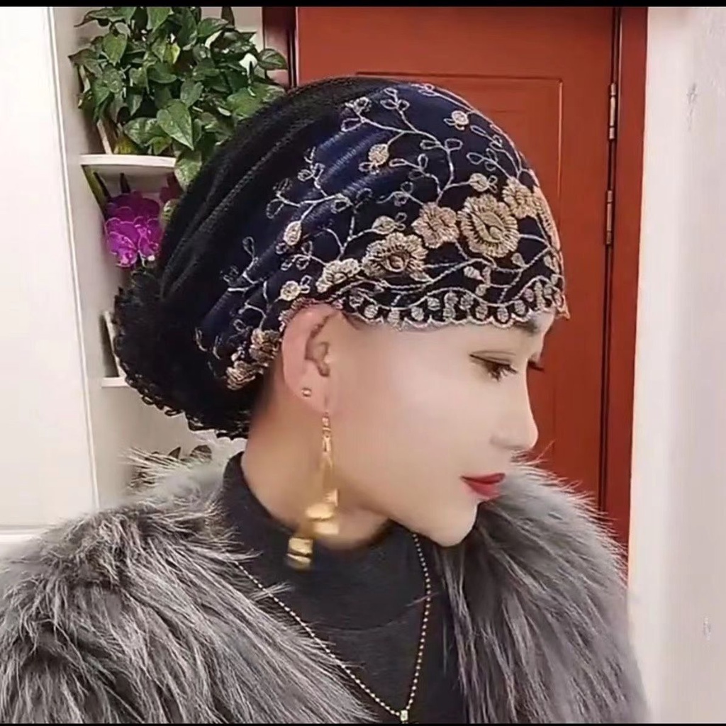 Đoạn văn của bốn mùa hoa baotou mũ ren mỏng vành c bốn mùa thêu hoa đội đầu mũ ren mỏng phong cách phương tây mũ tóc trắng thời trang trang chủ băng đô hoa lớn mũ 8.11