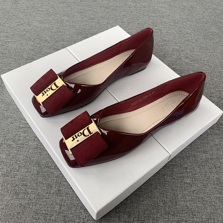 Giày Búp Bê Da Bóng Mũi Vuông Đế Mềm Thời Trang Xuân Thu Hàn Quốc 2023 Cho Nữ