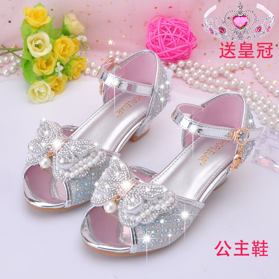 Xăng đan Cao Gót Mùa Hè Đính Nơ Lớn Màu Hồng Phong Cách Công Chúa Mới Cho Bé Gái Biểu Diễn Trình Diễn