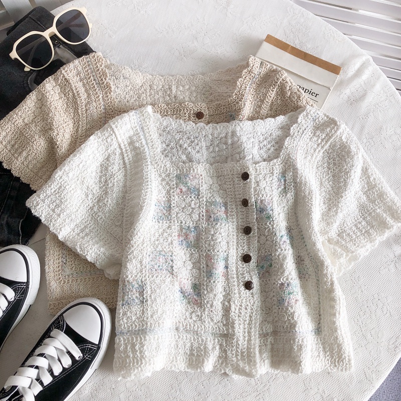Áo Dệt Kim Tay Ngắn Dáng Rộng Phối Ren Phong Cách Hàn Quốc Thời Trang Mùa Hè Cho Nữ Baju Baju Wanita Lengan Panjang Hàng Mới Có Sẵn