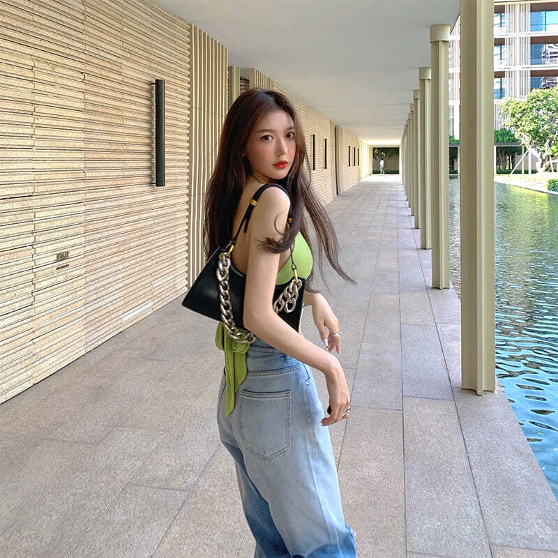 Áo Hai Dây Hở Lưng Màu Trơn Thời Trang Mùa Hè 2023 Phong Cách Pháp Ngọt Ngào Cho Nữ