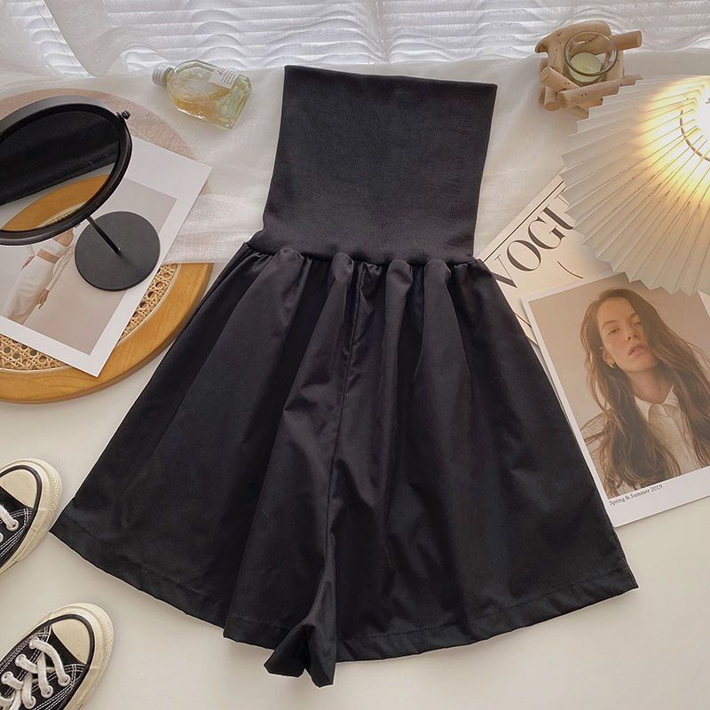 Jumpsuit Lưng Cao Ống Rộng Màu Trơn Thiết Kế Đơn Giản Thời Trang Mùa Hè Theo Phong Cách Hàn Quốc