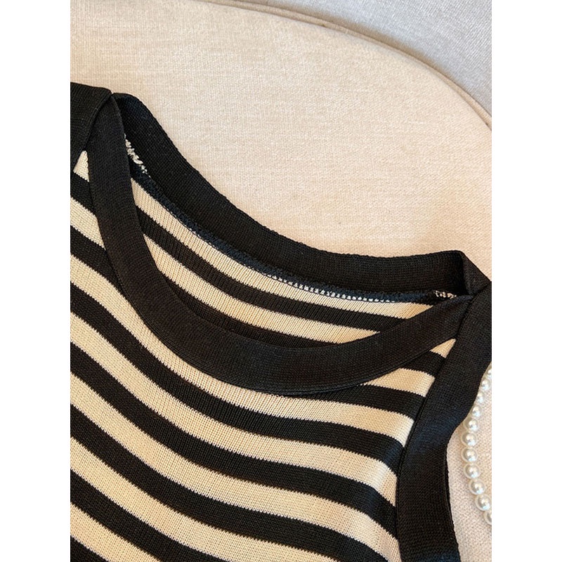 Áo Dệt Kim Không Tay Họa Tiết Kẻ Sọc Thời Trang Hàn Quốc Cho Nữ