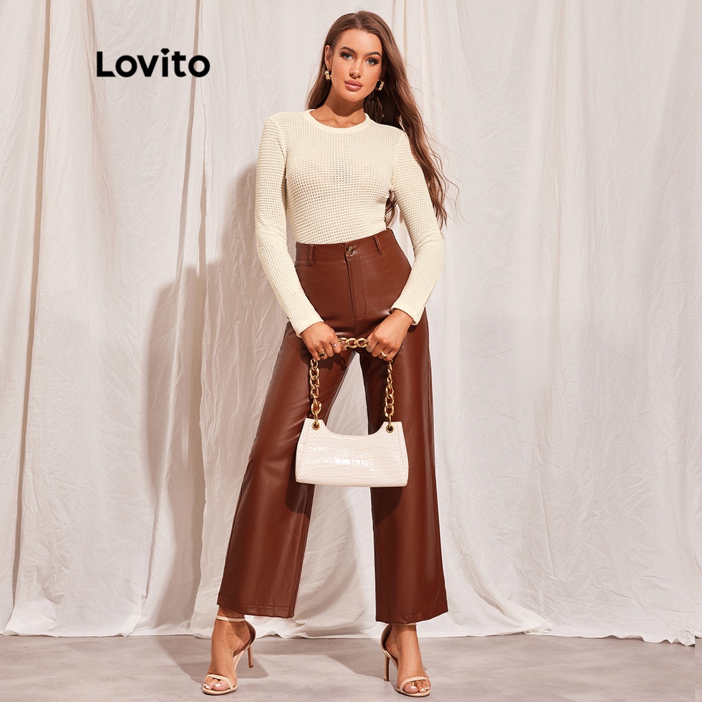 Áo thun LOVITO vải dệt mịn cổ tròn tay dài màu trơn thường ngày dành cho nữ L45LD004 (màu mơ)