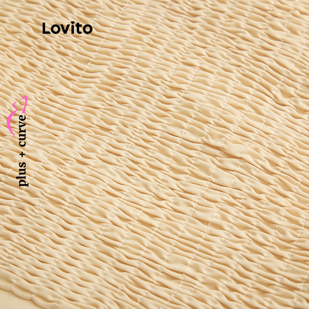 Áo kiểu LOVITO dáng ngắn cổ tim nhún bèo màu trơn viền cong size lớn thường ngày cho nữ LPS06003 (màu mơ)