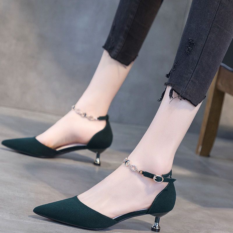 Giày Cao Gót 3cm Đế Thấp Một Hàng Khóa Thời Trang Mùa Hè Mới 2021