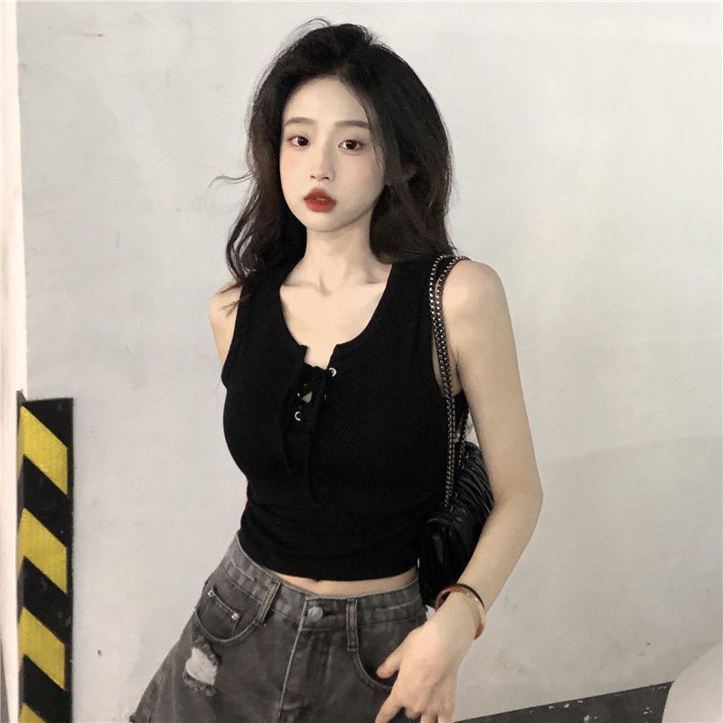 Áo Hai Dây Dáng Ngắn Ôm Sát Thắt Dây Đơn Giản Hợp Thời Trang