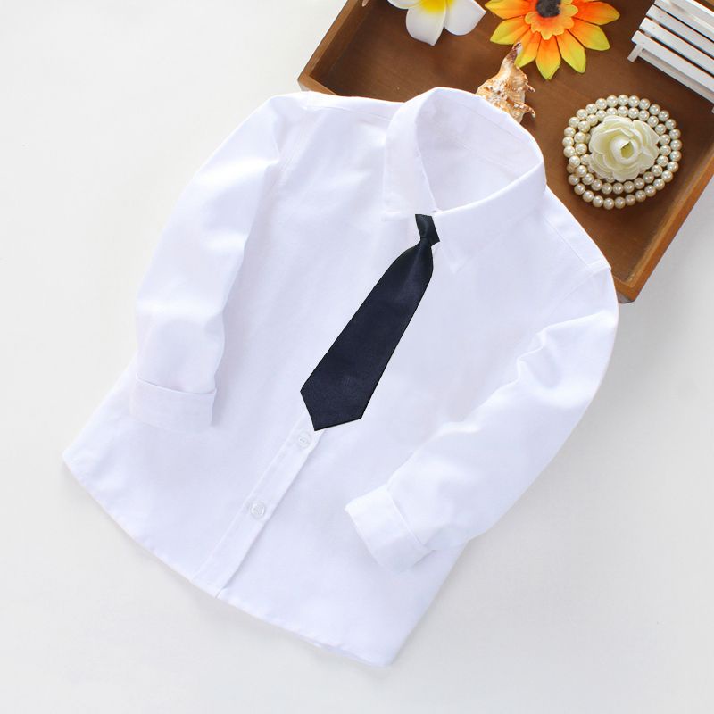 Áo Sơ Mi Cotton Tay Dài Màu Sắc Đơn Giản Thanh Lịch Dành Cho Bé Trai 2-14 Tuổi