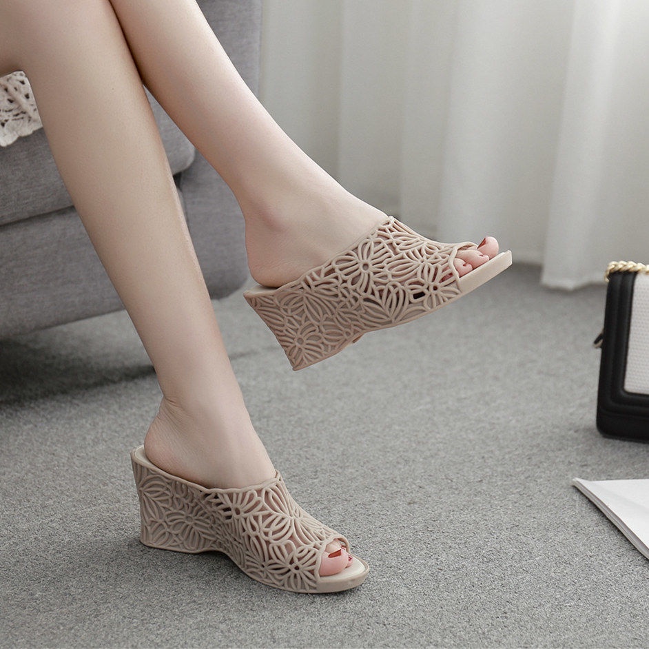 36-41 mới của phụ nữ pha lê đế dày đế dốc dép nhựa thạch cao gót thời trang chống trượt
