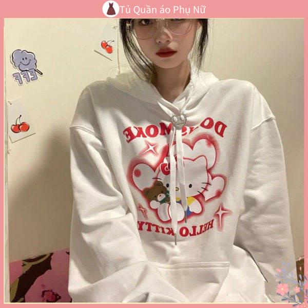 O Cardigan Kho C Áo Khoác Hoodie Nhung Dáng Rộng Tay Dài Có Khóa Kéo in Ch Hello Kitty Thời Trang Thu Đông Dễ Thương Dành Cho Bạn Nữ