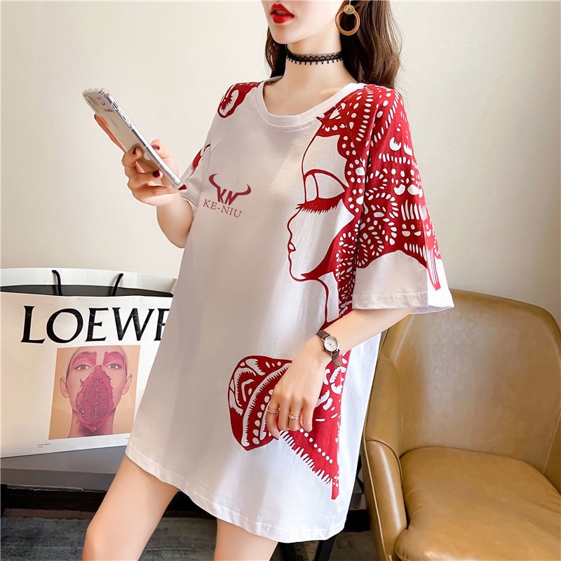 Áo Thun Cotton Ngắn Tay Dáng Rộng In Họa Tiết Theo Phong Cách Mùa Hè Hàn Quốc