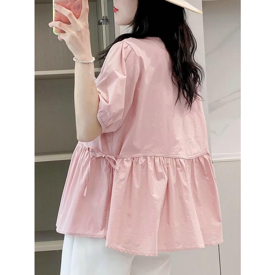 Áo Sơ Mi Cotton Lanh Mỏng Tay Ngắn Dáng Rộng Thời Trang 2023 Cho Nữ