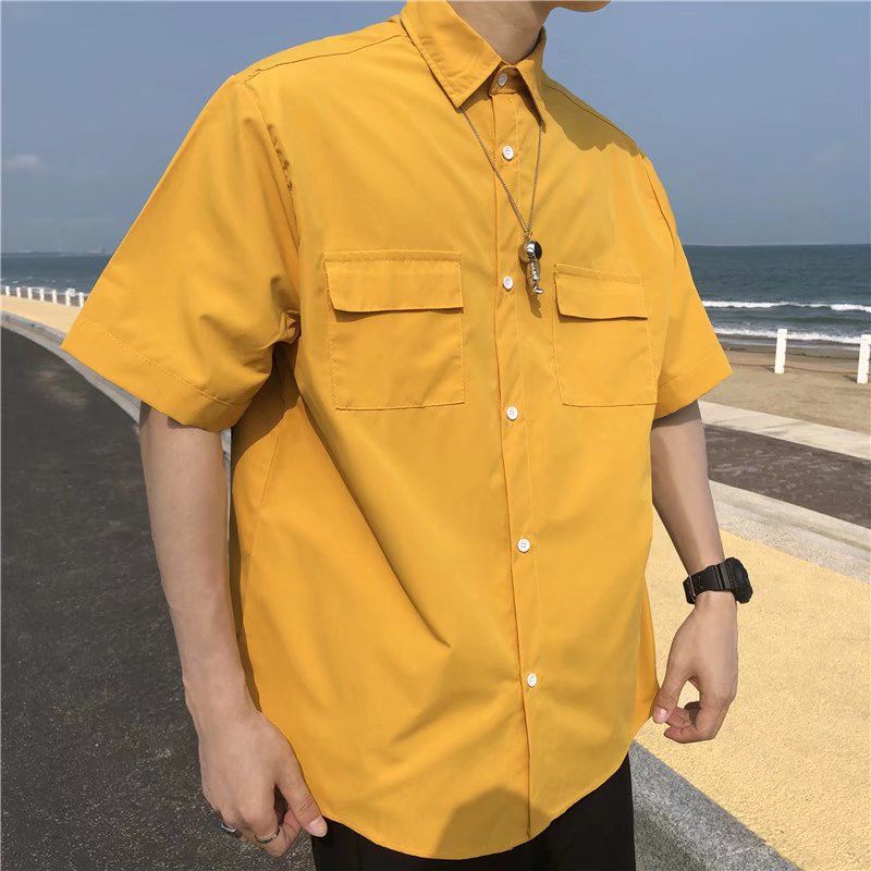 Áo Sơ Mi Nam Tay Ngắn Dáng Rộng Phong Cách Hàn Quốc