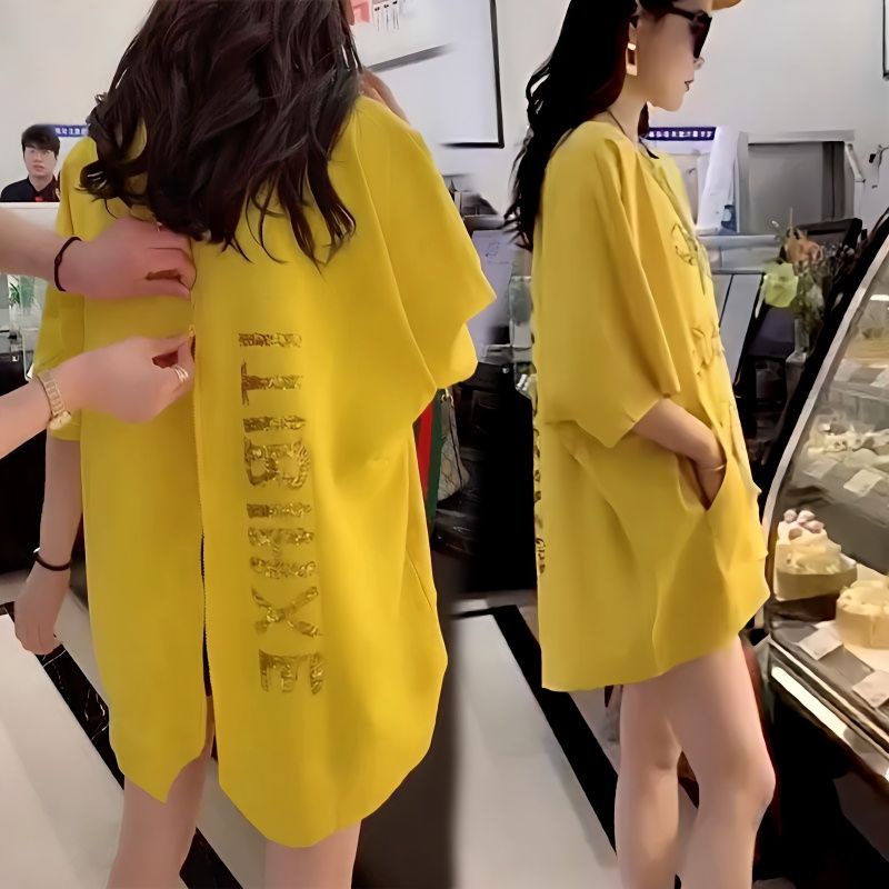 Áo Thun Tay Ngắn Dáng Rộng Có Khóa Kéo Sau Lưng Phong Cách Hàn Quốc Thời Trang Cho Nữ