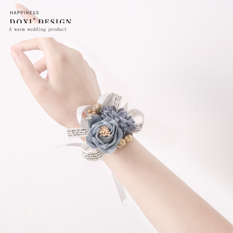 Vòng Đeo Tay Cô Dâu Đính Pha Lê Hình Hoa Bướm Màu Hồng / Xanh Dương Lấp Lánh