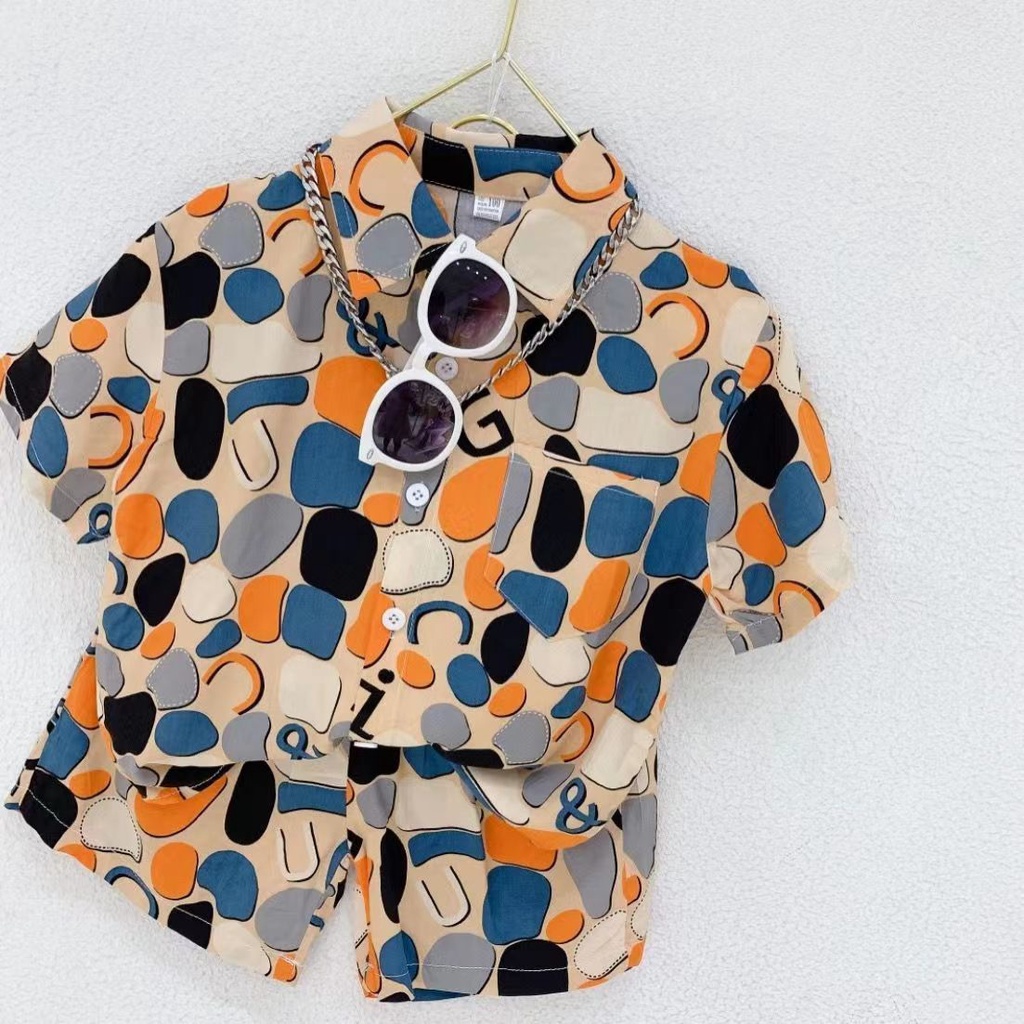 Set Áo Sơ Mi Và Quần Short Họa Tiết Graffiti Thời Trang Mùa Hè Cho Bé Trai