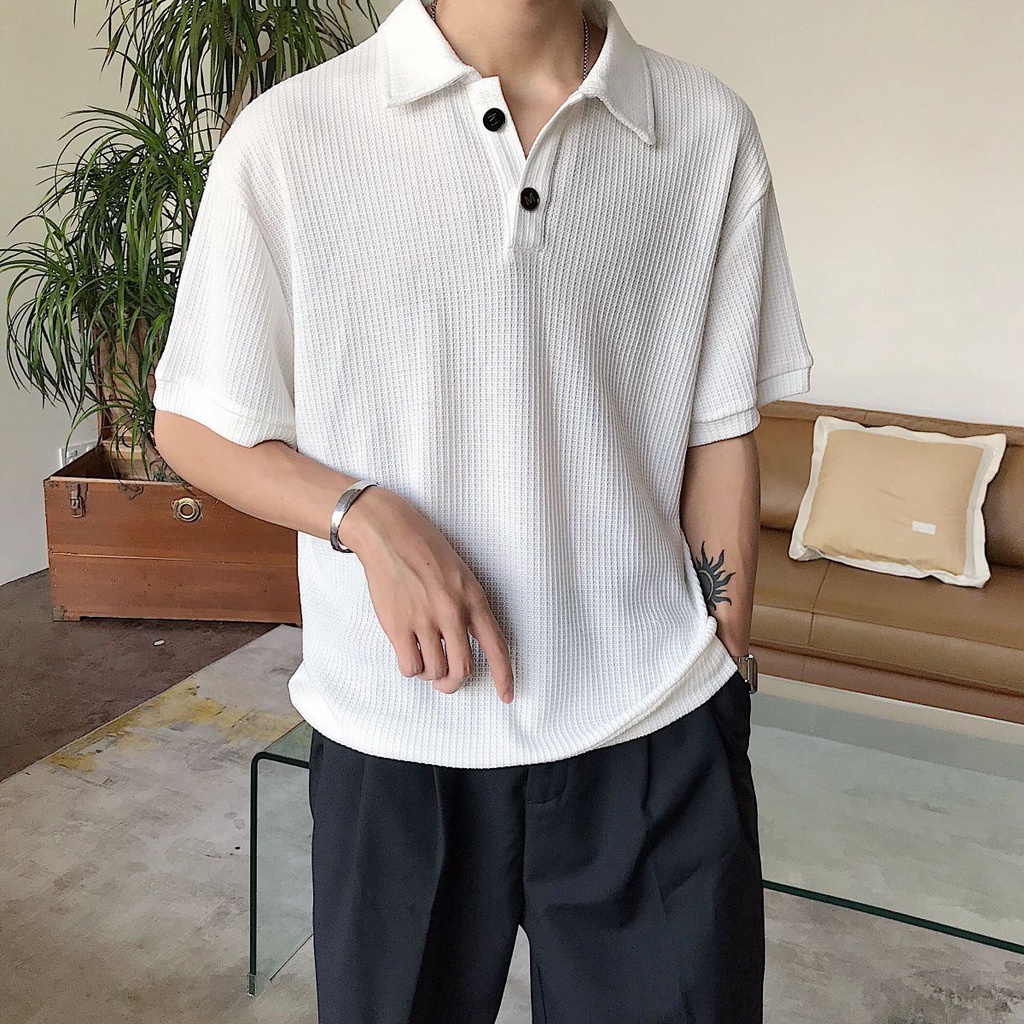 Áo Thun Polo Tay Ngắn Dáng Rộng Màu Trơn Đơn Giản Thời Trang Cho Nam