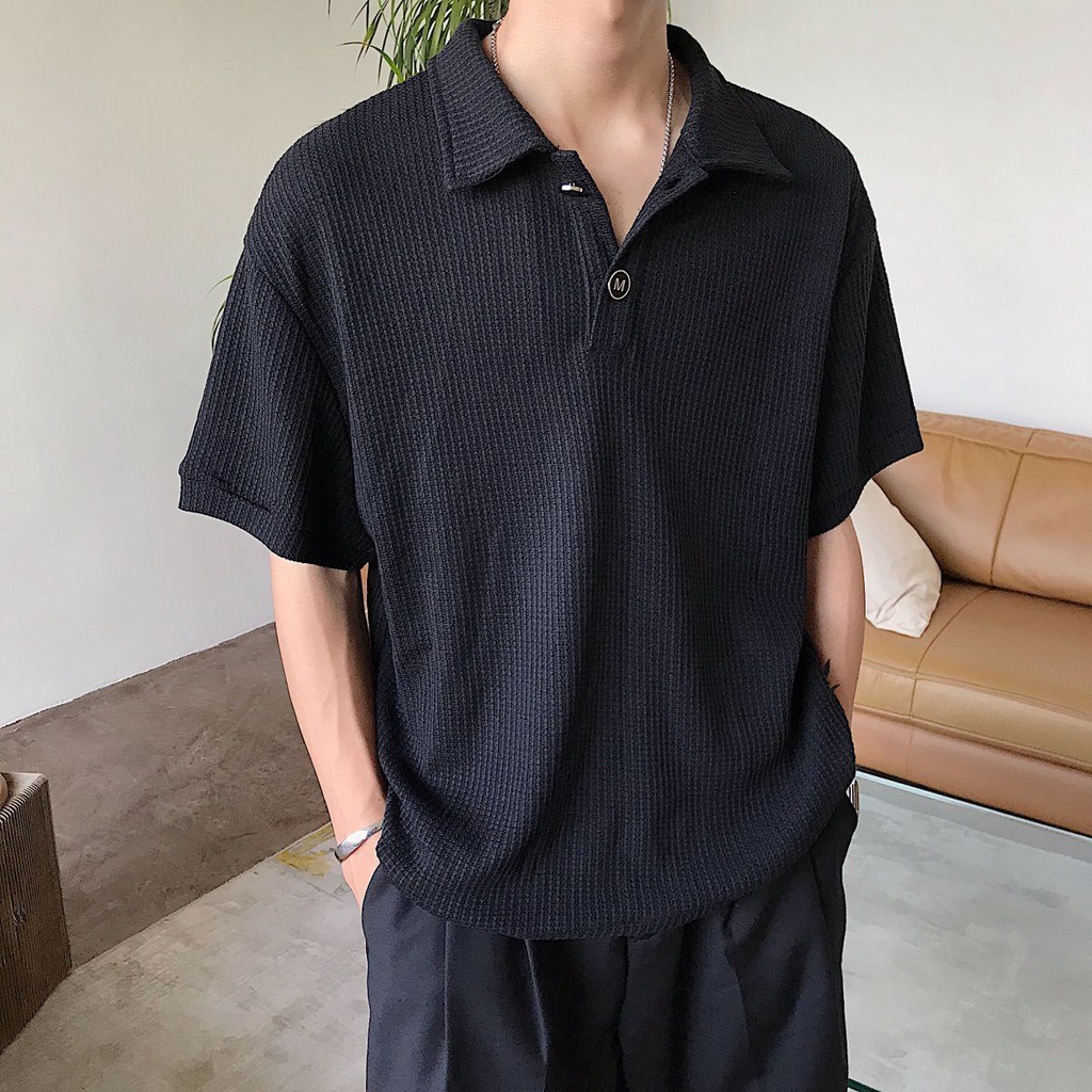 Áo Thun Polo Tay Ngắn Dáng Rộng Màu Trơn Đơn Giản Thời Trang Cho Nam